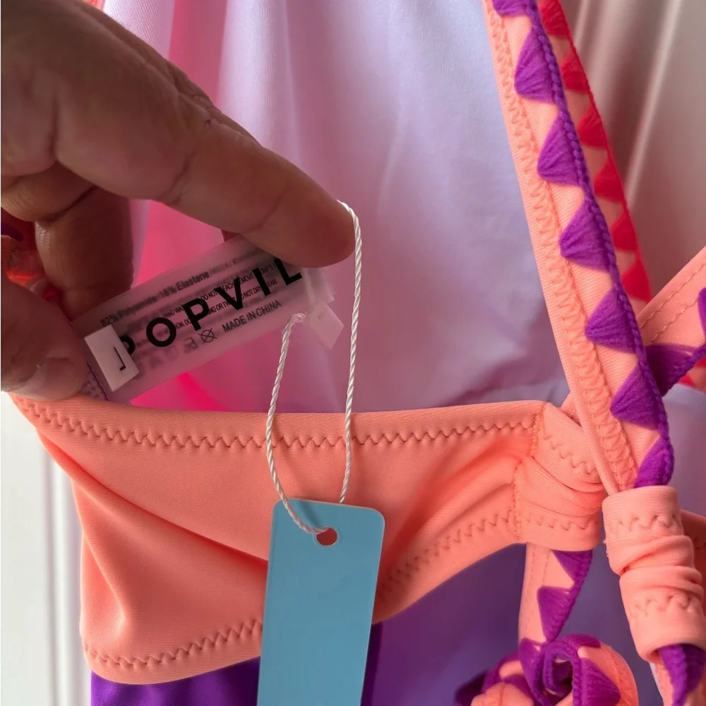 Women's Pink & Purple V-Neck One-Piece Swimsuit